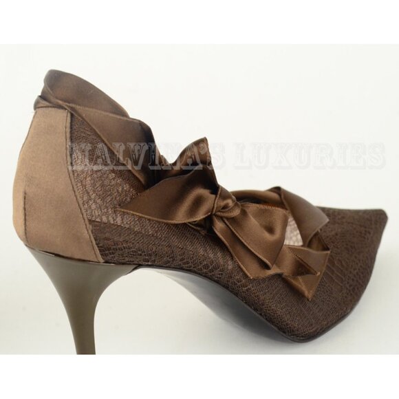 STELLA MCCARTNEY SHOES MESH & SATIN BROWN PUMPS sz 37.5 / 7.5 - Picture 7 of 13